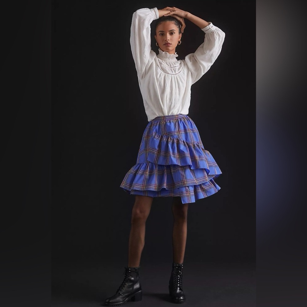 Maeve Plaid Tiered Ruffle Skirt